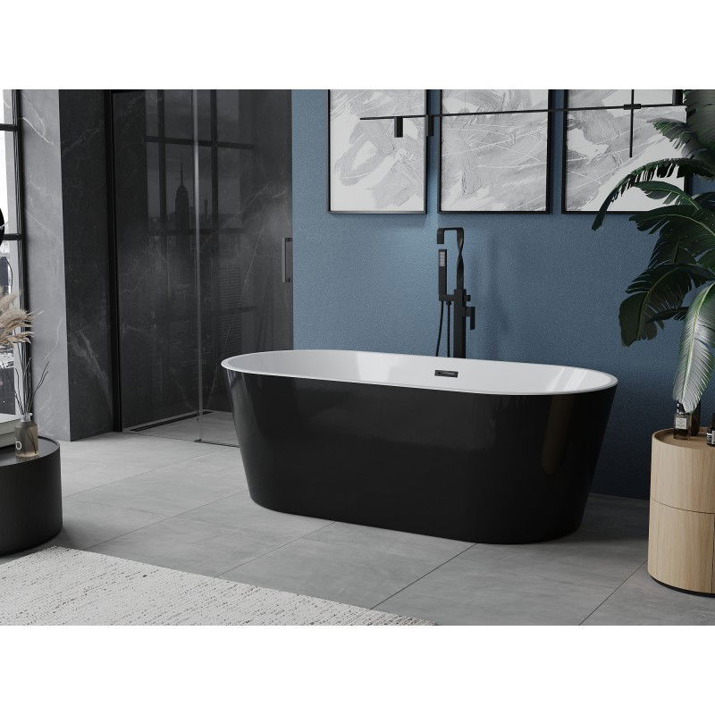 Mexen Luna baignoire autoportante 140 x 75 cm, blanche/noire, trop-plein noir - 52031407575-70