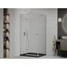 Mexen Roma cabine de douche pivotante 80 x 100 cm, transparent, chromé + receveur Flat, noir - 854-080-100-01-00-4070