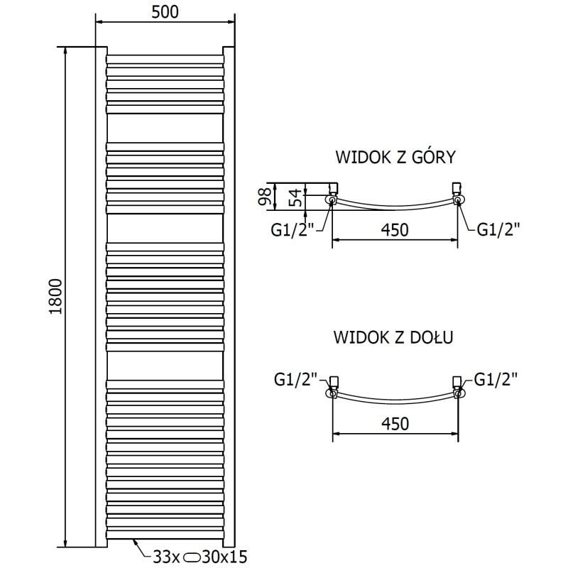 Mexen Helios vannitoa radiaator 1800 x 500 mm, 667 W, kuldne - W103-1800-500-00-50