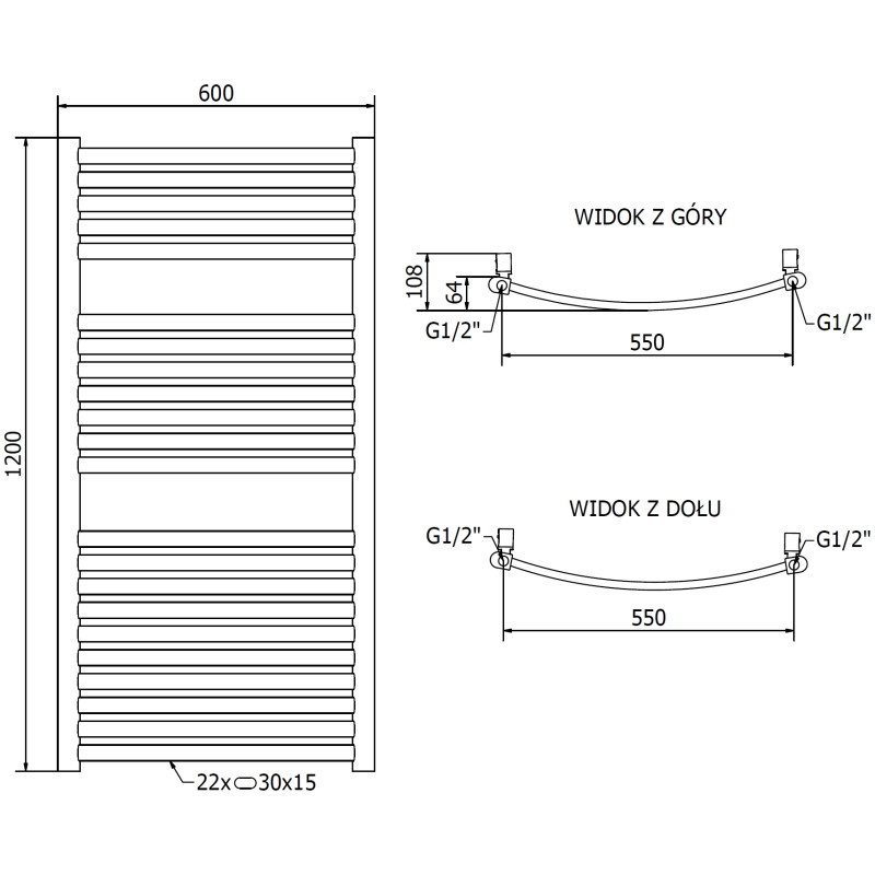 Mexen Helios vannitoa radiaator 1200 x 600 mm, 521 W, kuldne - W103-1200-600-00-50