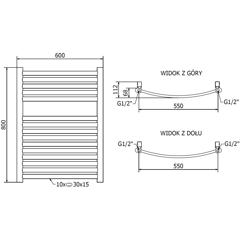 Mexen Helios vannitoa radiaator 800 x 600 mm, 354 W, kuldne - W103-0800-600-00-50