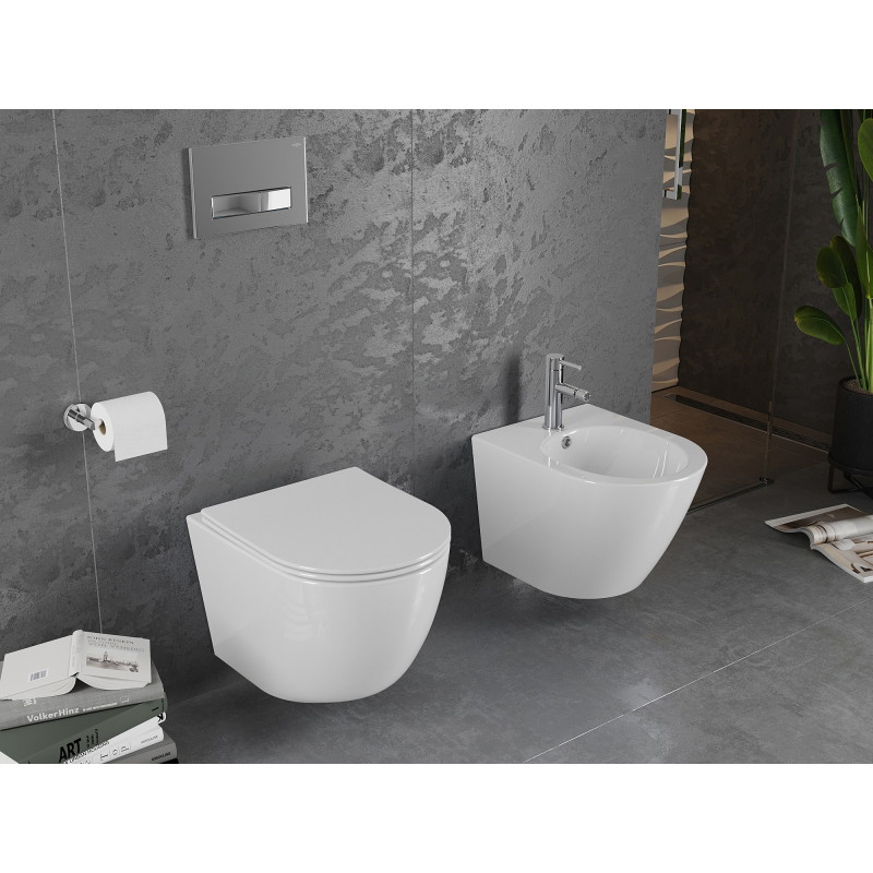 Mexen Lena inodoro suspendido Rimless con tapa de cierre suave slim, duroplast, blanco brillo - 30220400