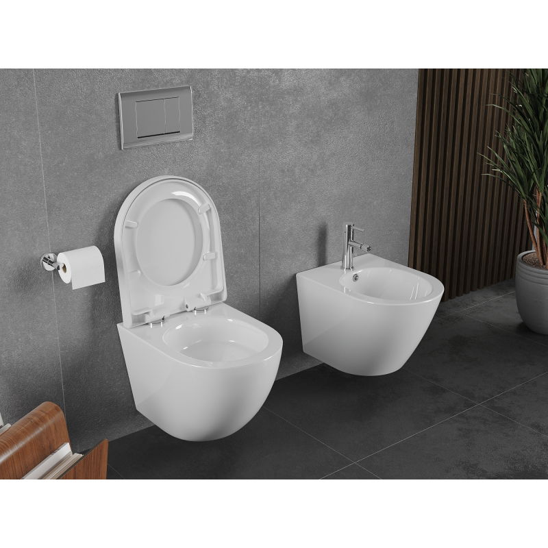 Mexen Lena inodoro sin borde Rimless Tornado con asiento de cierre suave duro, duroplast, blanco brillante - 30220200T