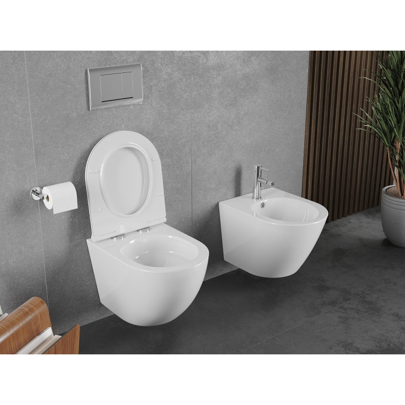 Mexen Lena WC školjka Rimless Tornado s usporavajućim slim sjedalom, duroplast, bijeli sjaj - 30220500T