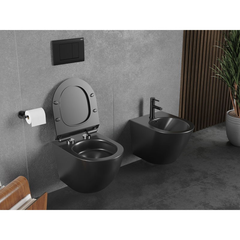 Mexen Lena inodoro sin reborde Rimless Tornado con asiento de cierre suave slim, duroplástico, negro mate - 30220185T