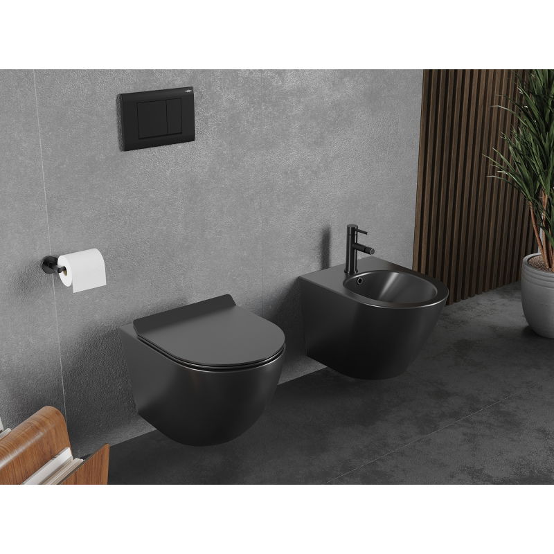 Mexen Lena wc-miska Rimless Tornado hidastuvalla slim-kannella, duroplast, musta matta - 30220185T