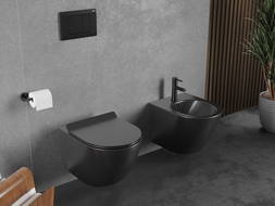 Mexen Lena Rimless Tornado Toilet Bowl with Slim Soft-Close Seat, Duroplast, Matte Black - 30220185T