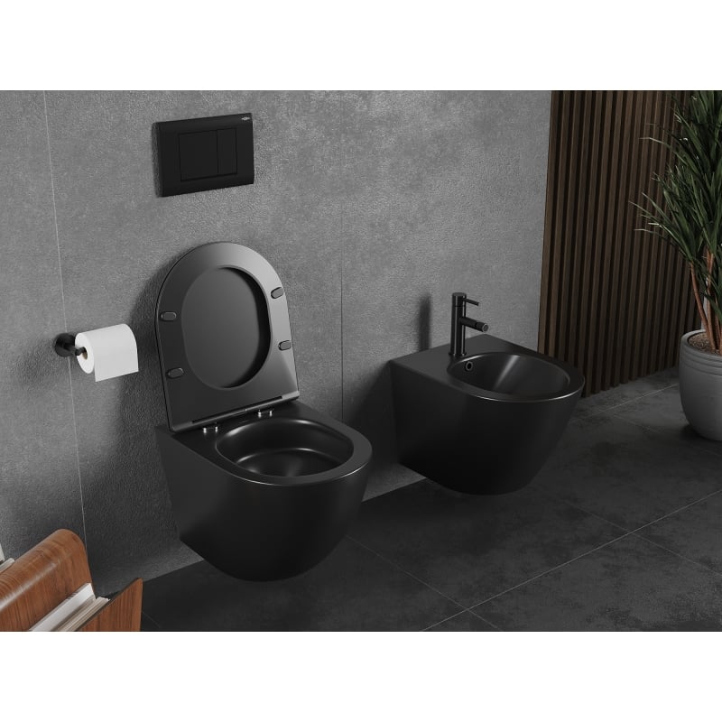 Mexen Lena miska wc Rimless Tornado z deską wolnoopadającą slim, duroplast, czarna mat - 30221085T