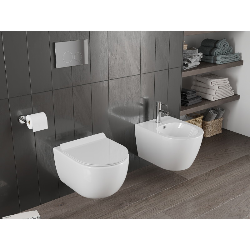 Mexen Carmen miska wc Rimless Tornado z deską wolnoopadającą slim, duroplast, biała połysk - 30880100T