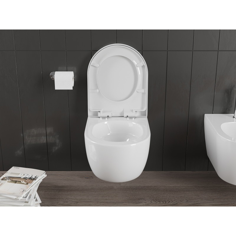 Mexen Carmen miska wc Rimless Tornado z deską wolnoopadającą twarda, duroplast, biała połysk - 30880200T