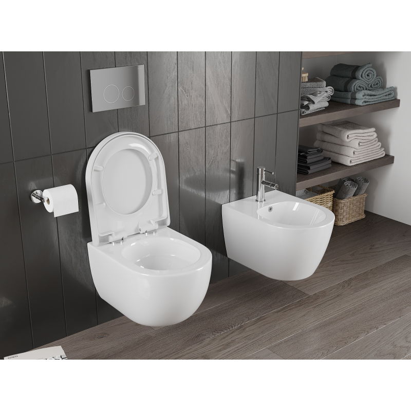 Mexen Carmen WC-Schüssel Rimless Tornado mit langsam schließendem Hartdeckel, Duroplast, glänzend weiß - 30880200T