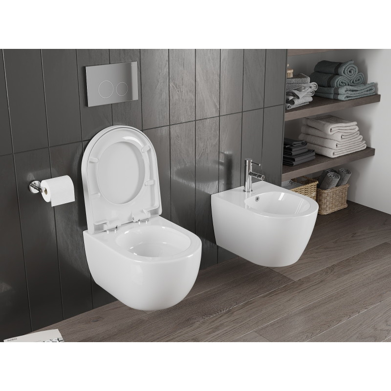Mexen Carmen WC školjka bez ruba Rimless Tornado s tvrdim, polagano spuštajućim daskom, duroplast, bijeli sjaj - 30880200T