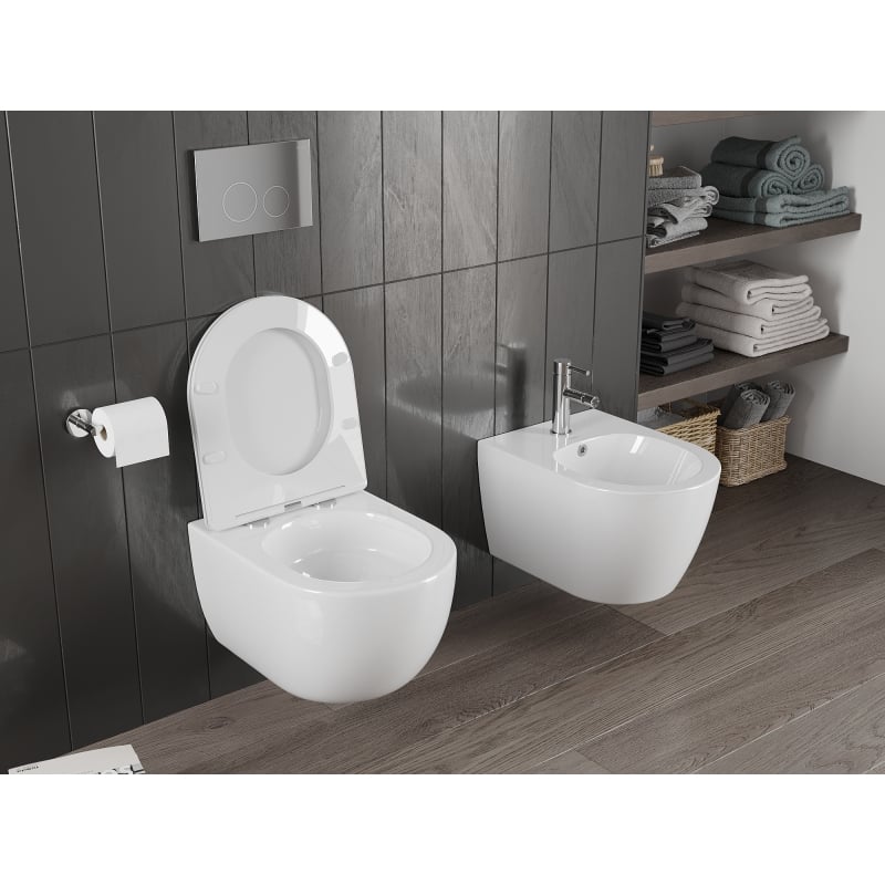 Mexen Carmen WC-istuin Rimless Tornado hidastuvalla, ohuella kannella, duroplast, kiiltävä valkoinen - 30880300T