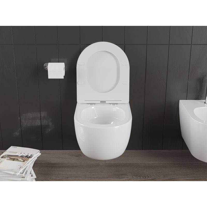 Mexen Carmen Rimless Tornado WC-skål med långsamt stängande slim-toalettlock, duroplast, vit glans - 30880300T