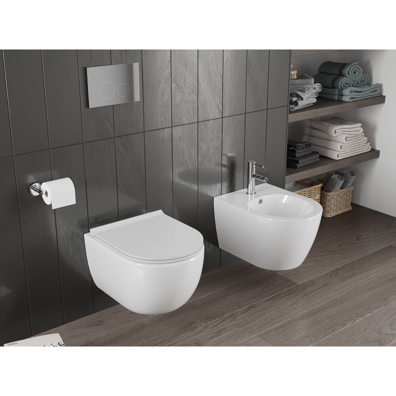 Mexen Carmen miska wc Rimless Tornado z deską wolnoopadającą slim, duroplast, biała połysk - 30880500T
