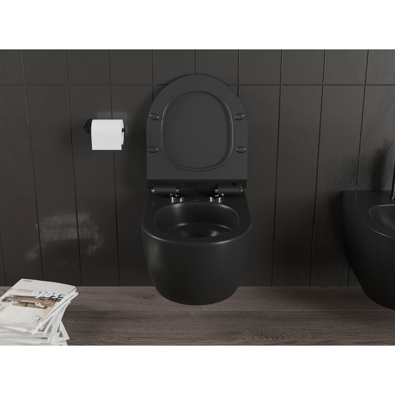 Mexen Carmen wc-kom miska Rimless Tornado met slank, soft-close duroplast zitting, zwart mat - 30880185T