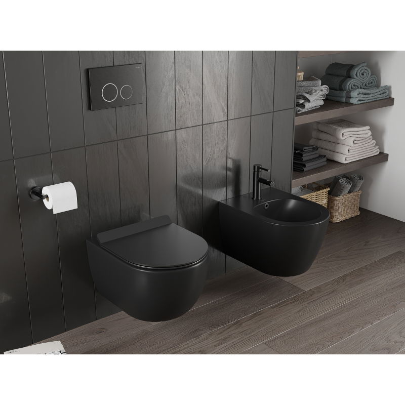 Mexen Carmen WC-skål Rimless Tornado med mjukstängande slim-sits, duroplast, svart matt - 30880185T