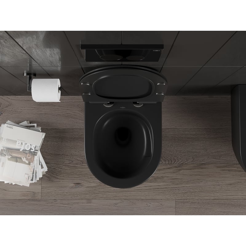 Mexen Carmen Rimless Tornado Toilet Bowl with Slim Soft-Close Seat, Duroplast, Matte Black - 30880185T