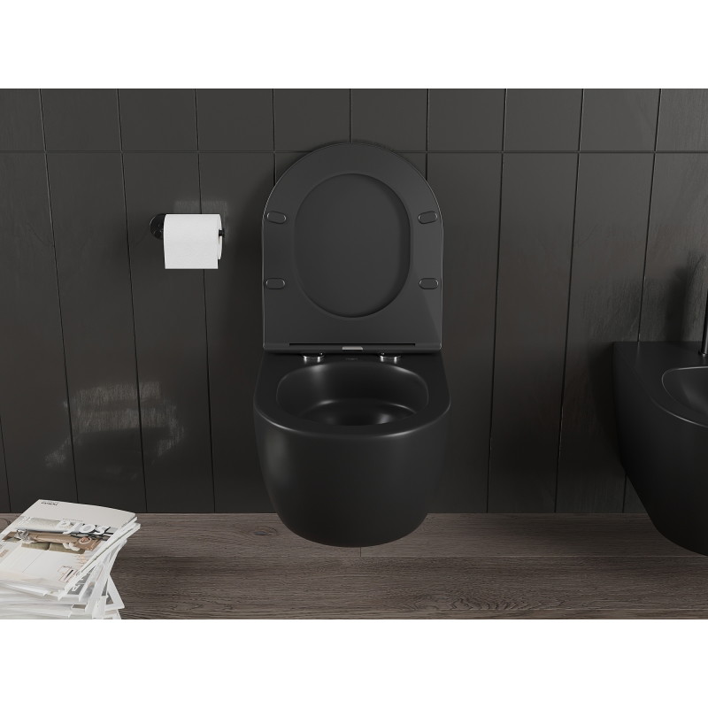 Mexen Carmen miska wc Rimless Tornado z deską wolnoopadającą slim, duroplast, czarna mat - 30881085T