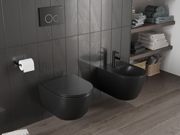 Mexen Carmen WC-kulho Rimless Tornado, jossa on pehmeästi sulkeutuva slim-kansi, duroplast, musta matta - 30881085T