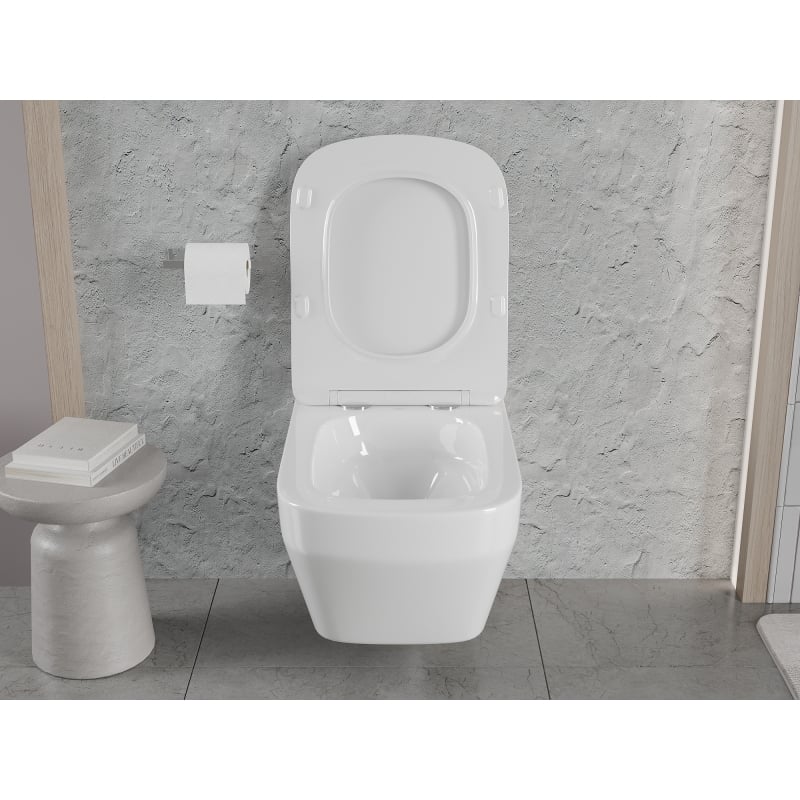 Mexen Riva Rimless Tornado Toilet Bowl with Soft-Close Slim Seat, Duroplast, Glossy White - 30630200T