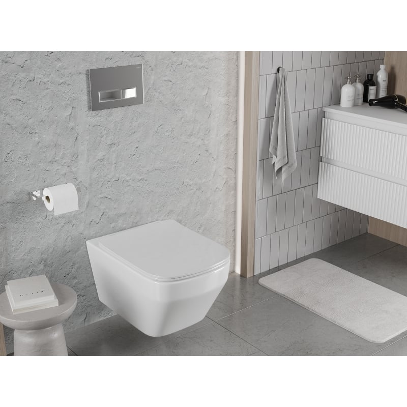 Mexen Riva Rimless Tornado Toilet Bowl with Soft-Close Slim Seat, Duroplast, Glossy White - 30630200T
