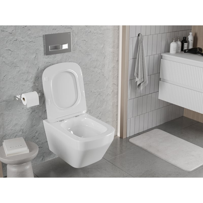 Mexen Riva Rimless Tornado Toilet Bowl with Soft-Close Slim Seat, Duroplast, Glossy White - 30630200T