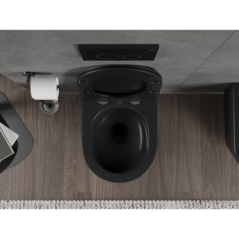 Mexen Rico riputatud servatav WC pott, Rimless Tornado, aeglaselt langev slim kaas, duroplast, must matt - 30721085T