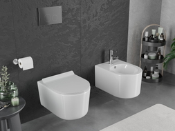 Mexen Sofia wc pott Rimless Tornado koos aeglaselt sulguva slim kattega, duroplast, valge läige - 30540100T