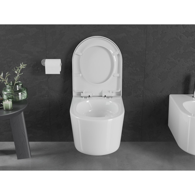 Mexen Sofia WC školjka Rimless Tornado s tvrdim sjedalom, sporospuštajućim, duroplast, bijeli sjaj - 30540200T