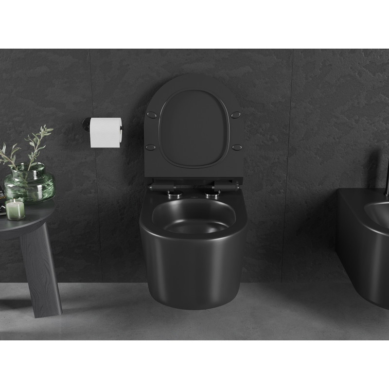 Mexen Sofia miska wc Rimless Tornado z deską wolnoopadającą slim, duroplast, czarna mat - 30540185T