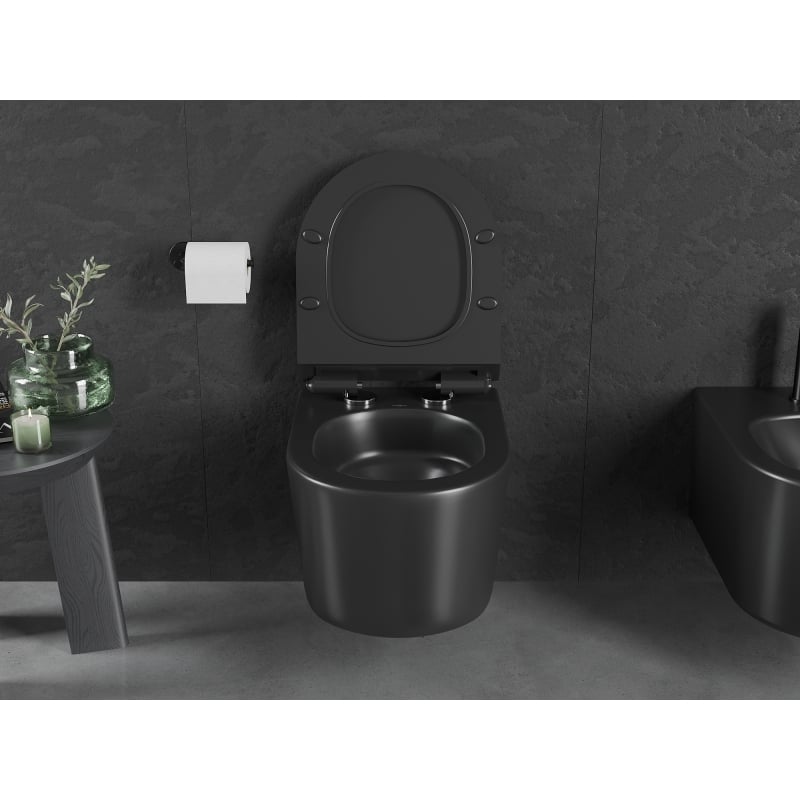 Mexen Sofia WC školjka Rimless Tornado sa sporospuštajućim slim daskom, duroplast, crna mat - 30540185T