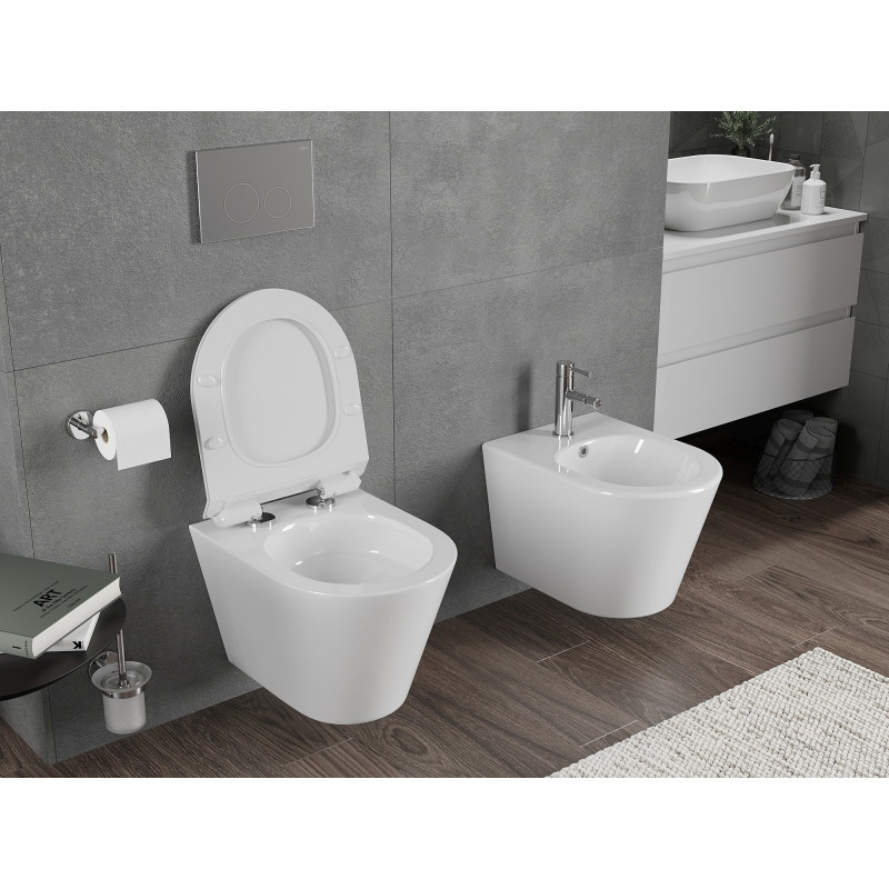 Mexen Rico miska wc Rimless Tornado z deską wolnoopadającą slim, duroplast, biała połysk - 30720100T