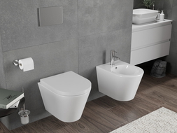 Mexen Rico sanitário suspenso Rimless Tornado com tampa de queda lenta dura, duropástico, branco brilho - 30720200T