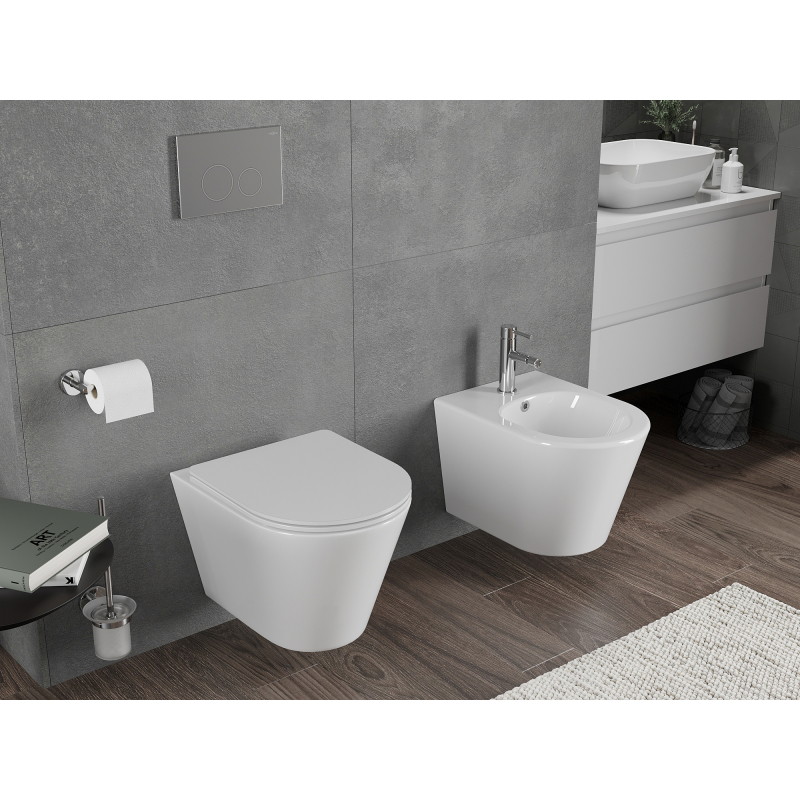 Mexen Rico miska wc Rimless Tornado z deską wolnoopadającą slim, duroplast, biała połysk - 30720300T