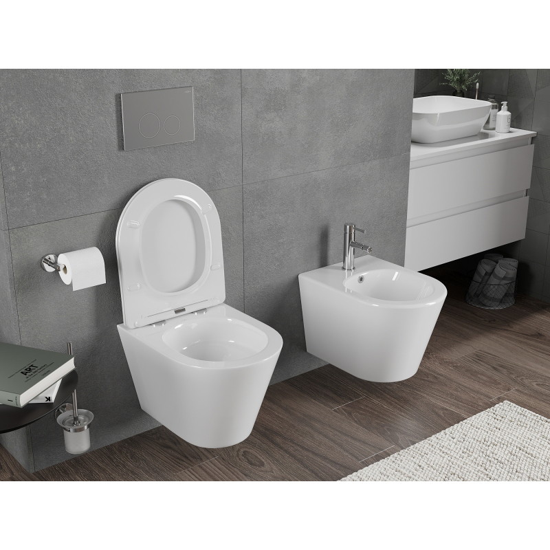 Mexen Rico miska wc Rimless Tornado z deską wolnoopadającą slim, duroplast, biała połysk - 30720400T