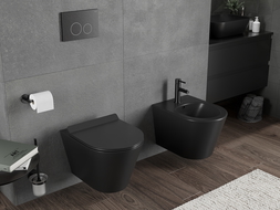 Mexen Rico Rimless Tornado Toilet Bowl with Soft-Close Slim Seat, Duroplast, Black Matte - 30720185T