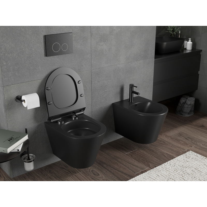 Mexen Rico taza wc Rimless Tornado con tapa de cierre lento slim, duroplast, negro mate - 30720185T