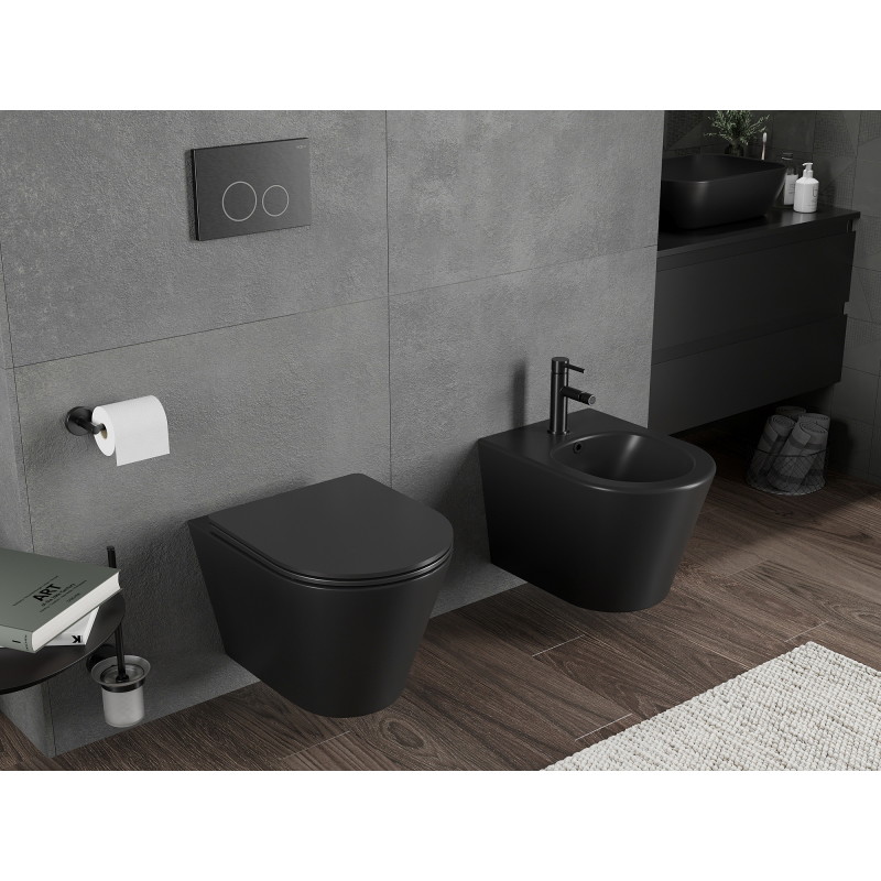 Mexen Rico miska wc Rimless Tornado z deską wolnoopadającą slim, duroplast, czarna mat - 30721085T