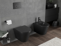 Mexen Rico Rimless Tornado WC-Mësskäschte mat luesen Ofsenken Slim, Duroplast, schwaarz matt - 30721085T