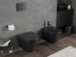 Mexen Rico riputatud servatav WC pott, Rimless Tornado, aeglaselt langev slim kaas, duroplast, must matt - 30721085T