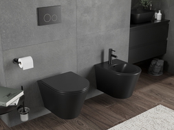 Mexen Rico wc-pot Rimless Tornado met slanke, langzaam sluitende zitting, duroplast, zwarte mat - 30721085T