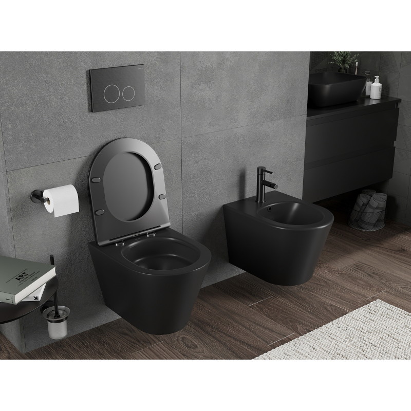Mexen Rico miska wc Rimless Tornado z deską wolnoopadającą slim, duroplast, czarna mat - 30721085T