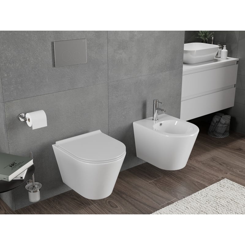 Mexen Rico miska wc Rimless Tornado z deską wolnoopadającą slim, duroplast, biała połysk - 30720500T