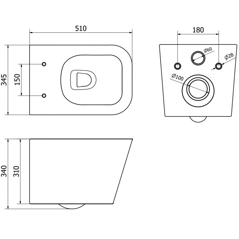 Mexen Teo WC-skål Rimless Tornado med slim mjukstängande sits, duroplast, svart matt - 30850685T