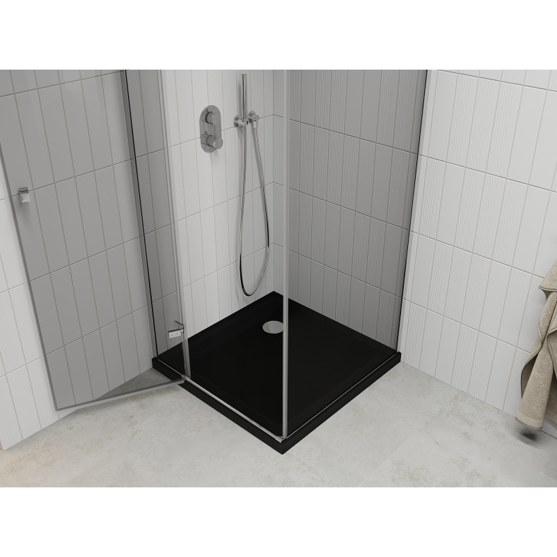 Mexen Roma draaideur douchecabine 90 x 90 cm, transparant, chroom + zwarte Flat douchebak - 854-090-090-01-00-4070