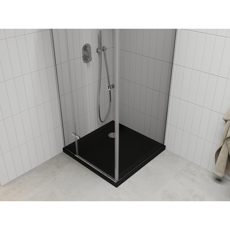 Mexen Roma cabine de douche pivotante 90 x 90 cm, transparent, chromé + receveur plat, noir - 854-090-090-01-00-4070