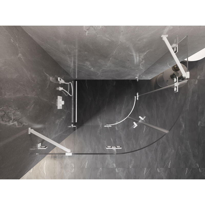 Mexen Lunar halbrunde Duschkabine schwenkbar links 80 x 70 cm, transparent, weiß - 833-080L-070P-20-00