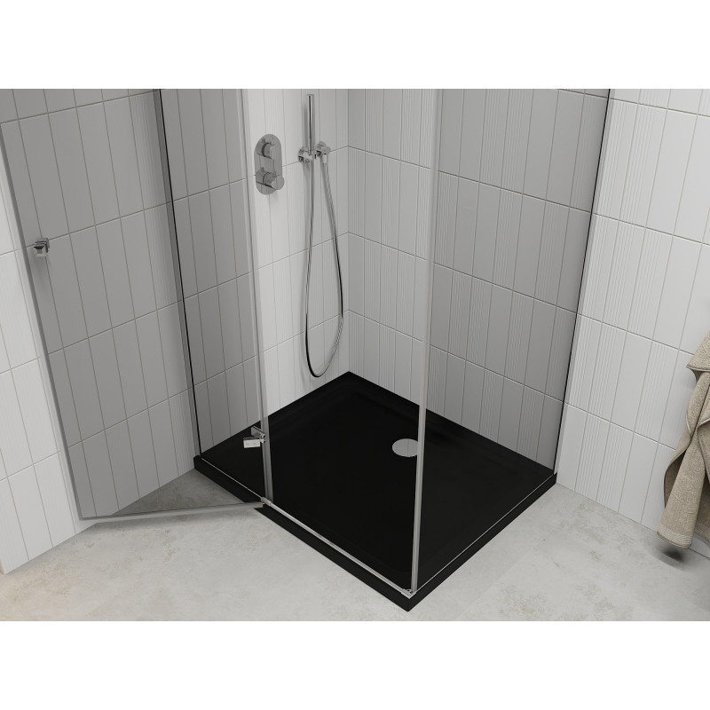 Mexen Roma avatav dušikabiin 100 x 80 cm, läbipaistev, kroom + Flat dušialus, must - 854-100-080-01-00-4070