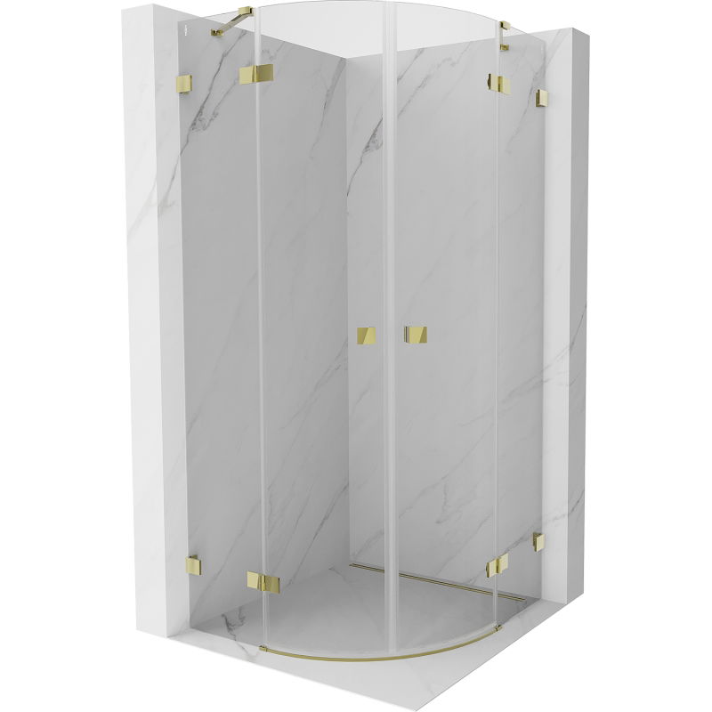 Mexen Lunar halfronde scharnierende douchecabine 70 x 70 cm, transparant, goud - 833-070L-070P-50-00